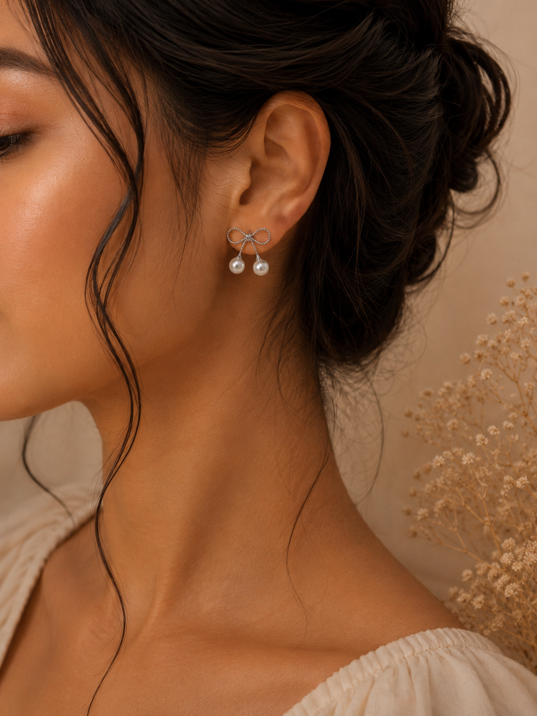 Pearla Bow Drop Stud Earrings