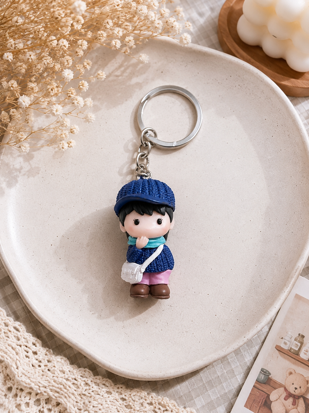 Cozy Girl Doll Charm Keychain