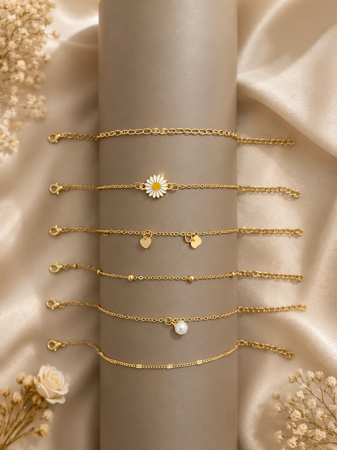Golden Charm Bracelet Set – 6 Piece Stack