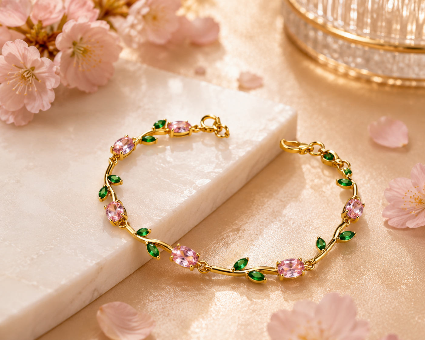 Pink Tulip Crystal Bracelet