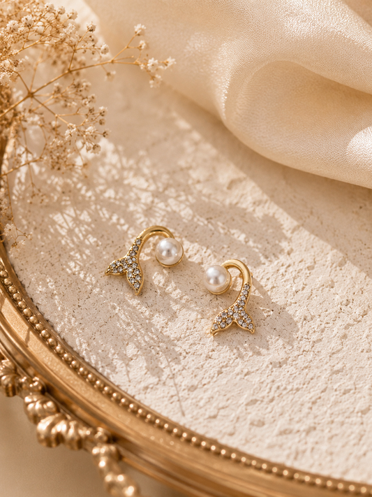 AERIN Pearl Tail Crystal Stud Earrings
