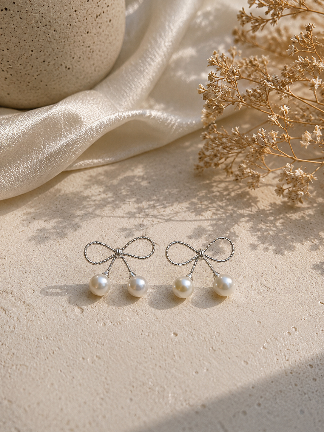 Pearla Bow Drop Stud Earrings