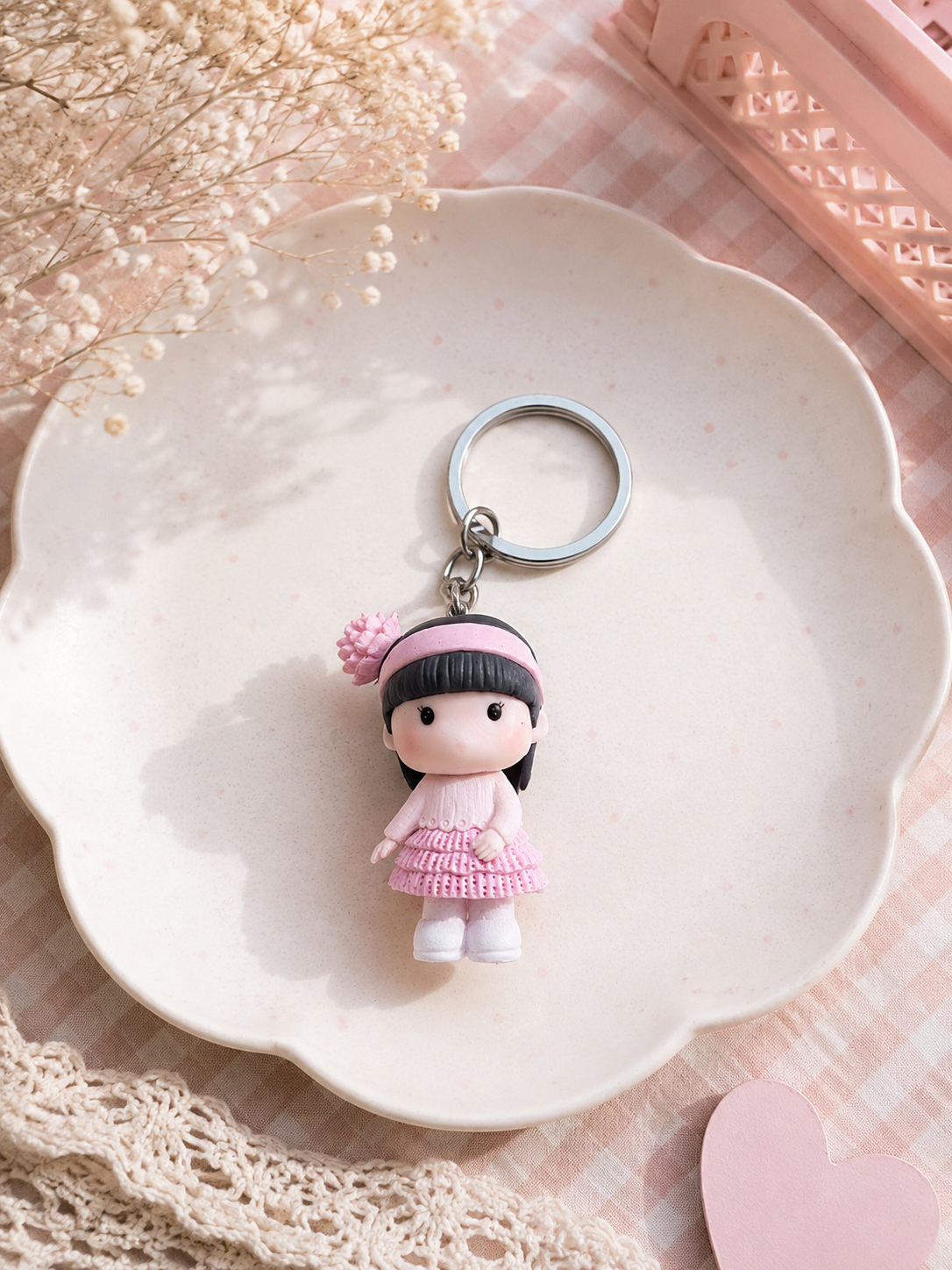Pink Dress Girl Doll Keychain