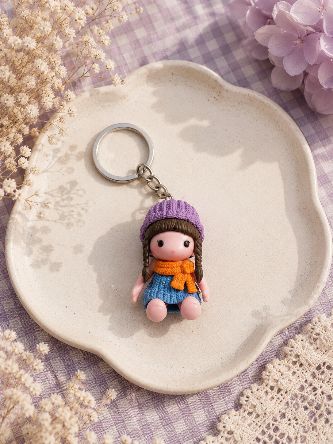 Cozy Winter Girl Doll Charm Keychain