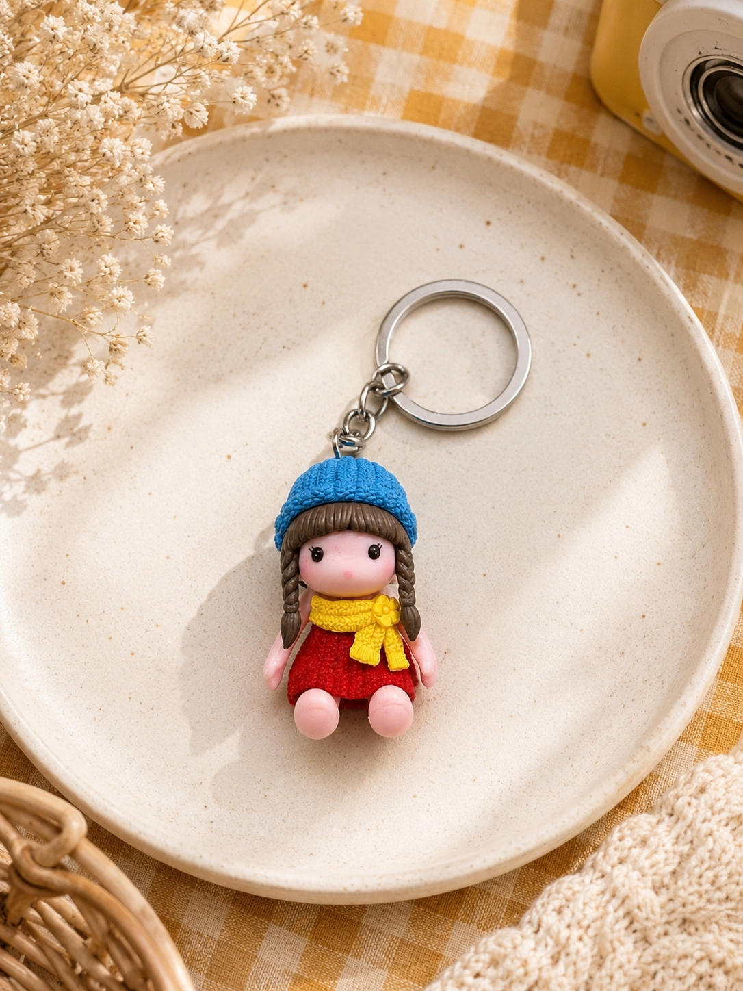 Blue Cap Girl Doll Charm Keychain