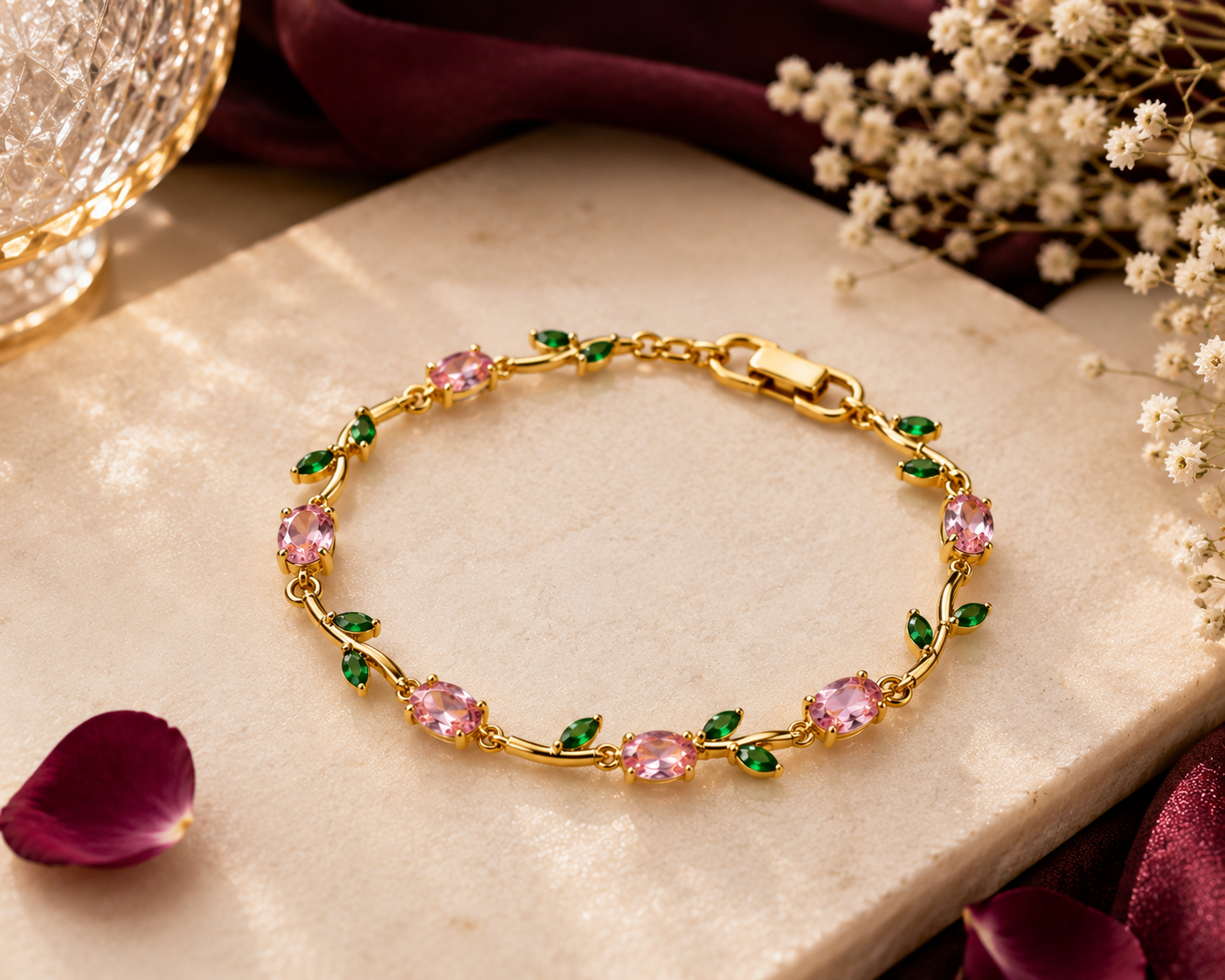 Pink Tulip Crystal Bracelet