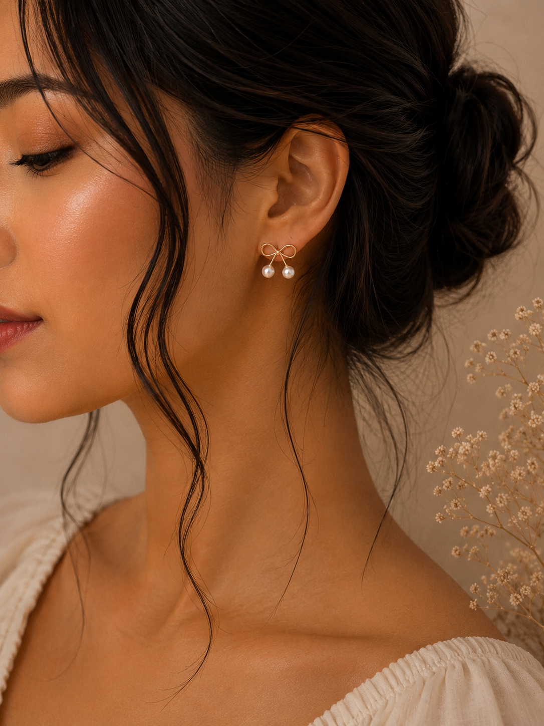 Pearla Bow Drop Stud Earrings