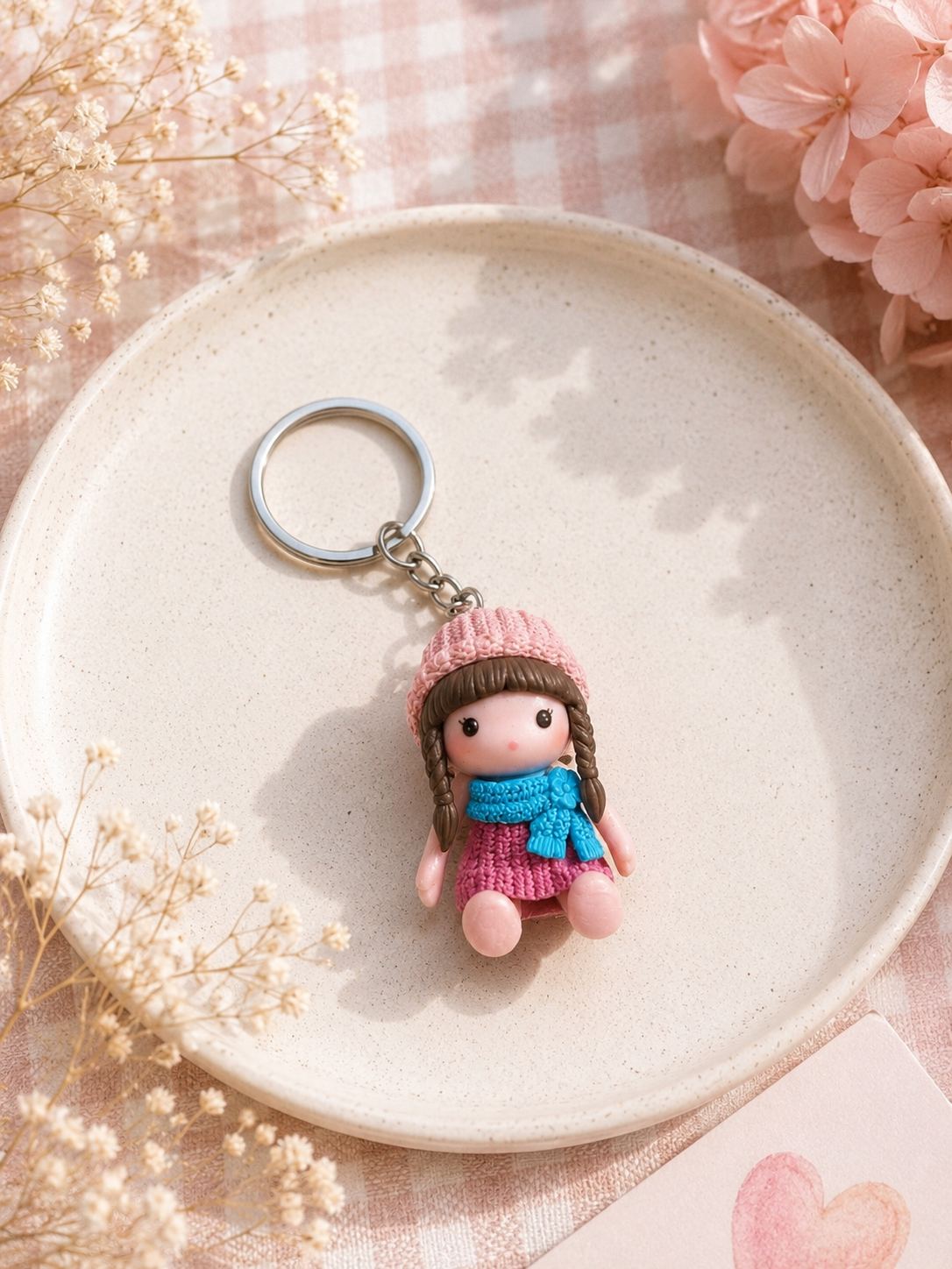Cozy Girl Doll Charm Keychain