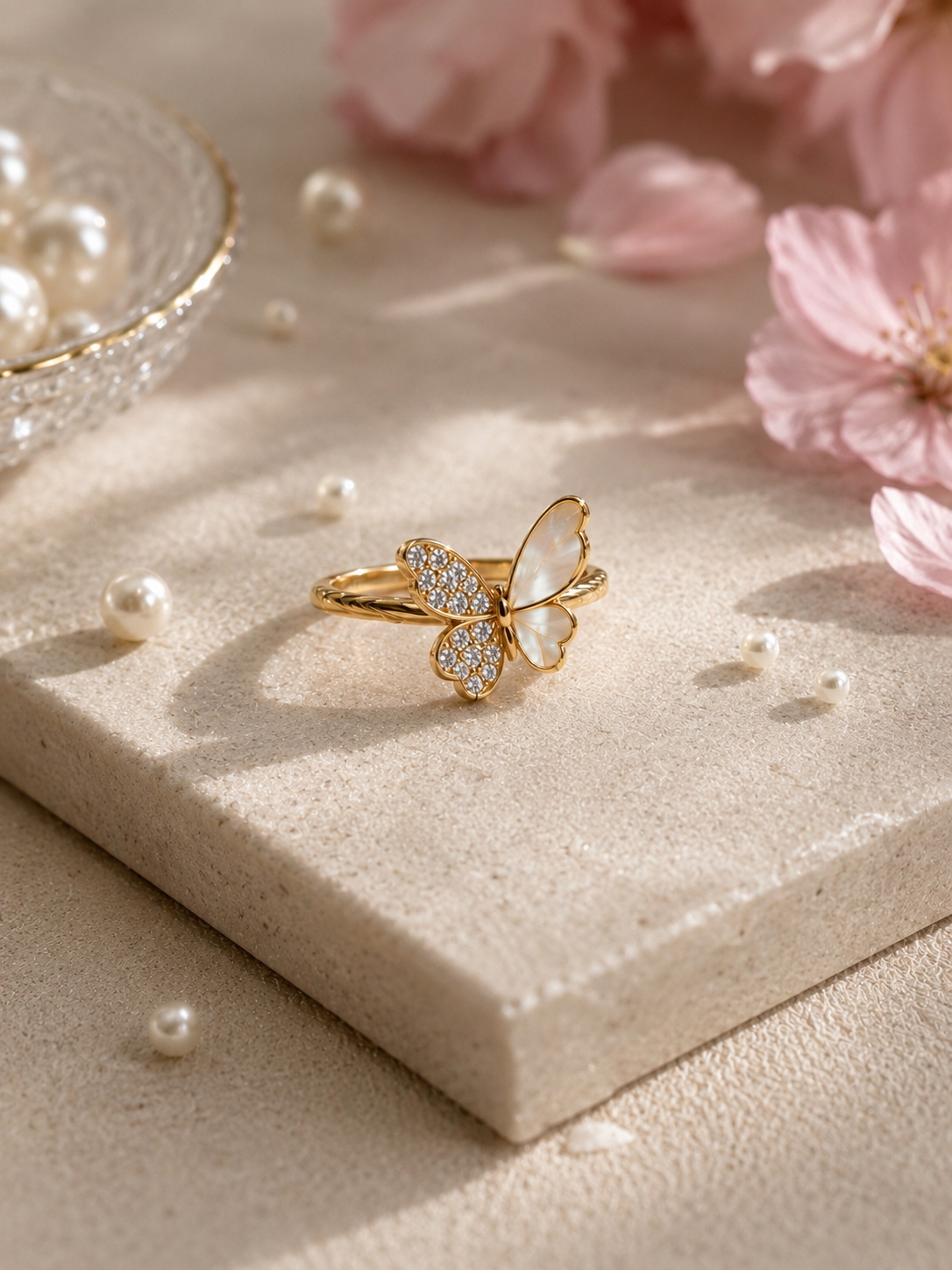 Flutter Crystal Butterfly Ring