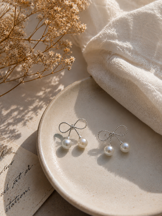 Pearla Bow Drop Stud Earrings