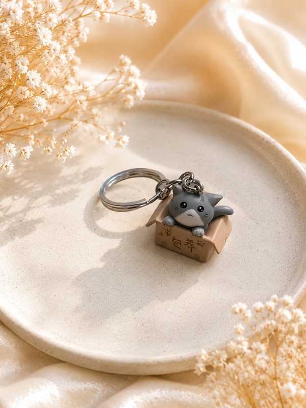Cute Cat Box Charm Keychain