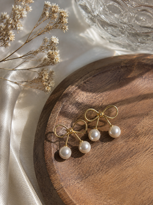 Pearla Bow Drop Stud Earrings