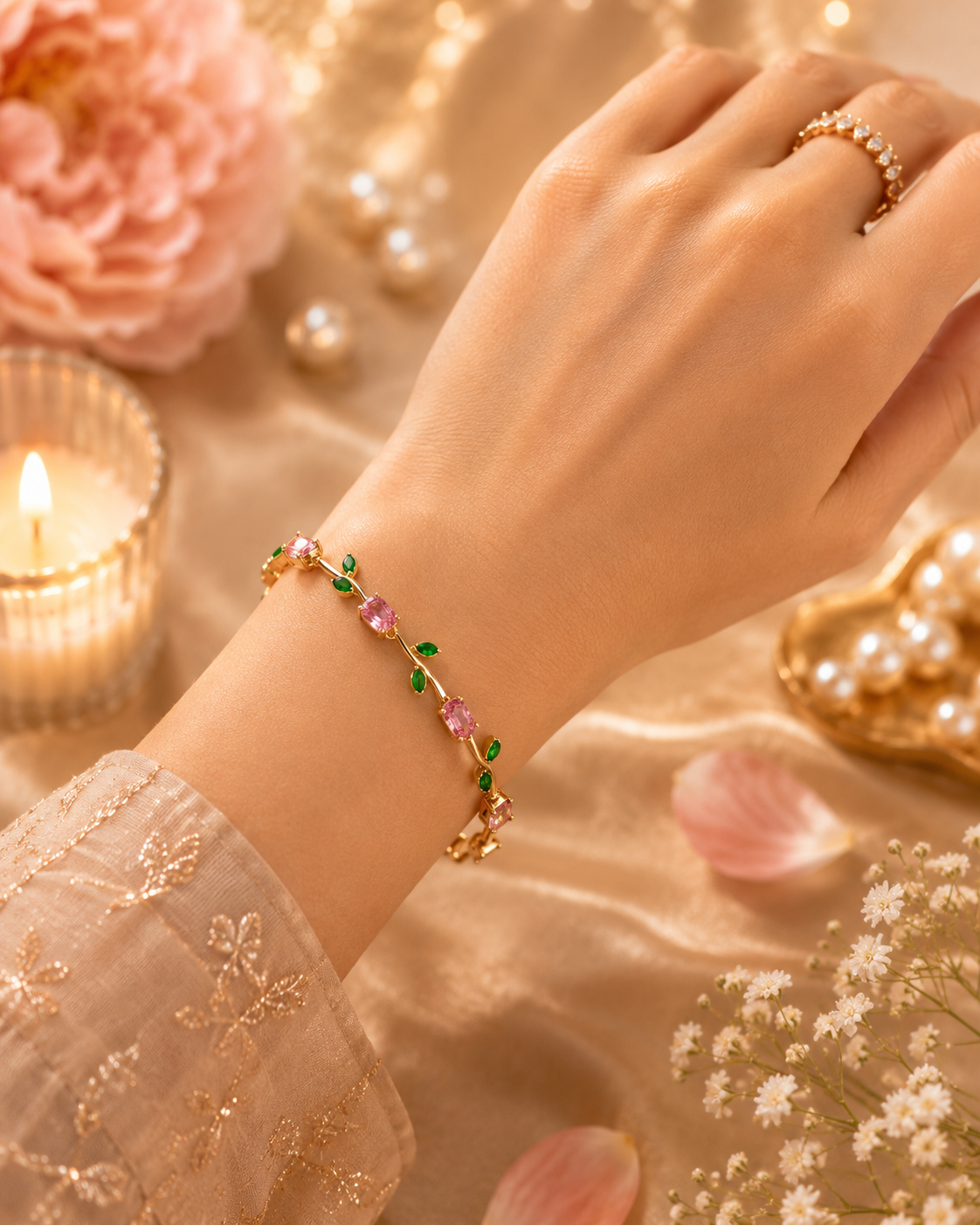 Pink Tulip Crystal Bracelet