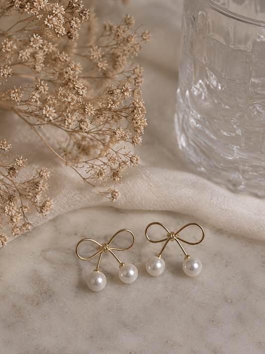 Celeste Bow Pearl Drop Earrings