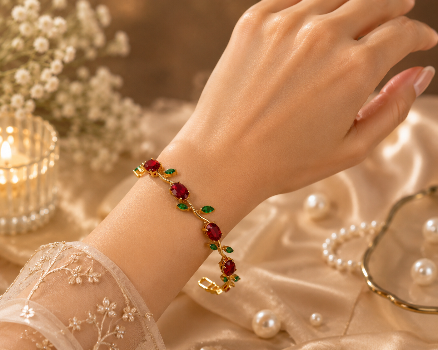 Red Tulip Crystal Bracelet